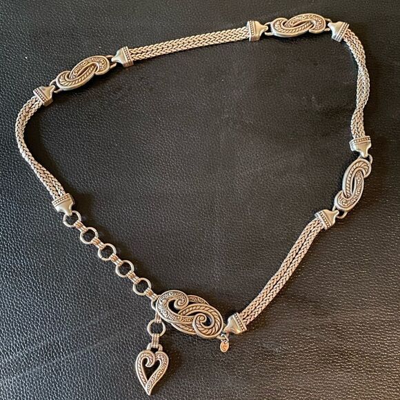 BRIGHTON vintage silver‎ tone heart and serpentine chain adjustable belt - Picture 1 of 6